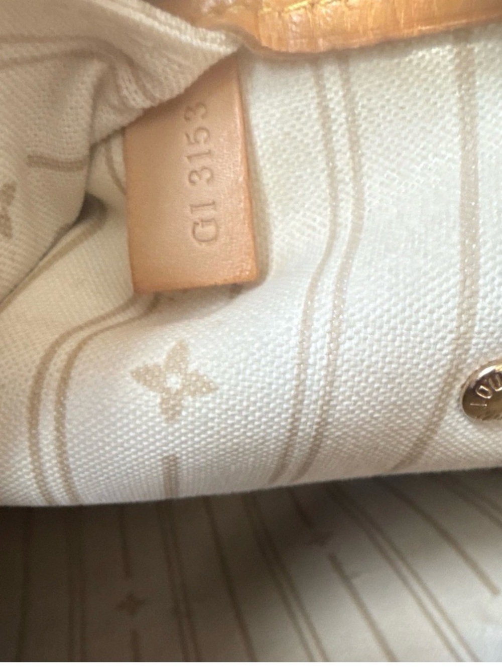 Louis Vuitton Damier Azur Neverfull Tote Beige Leather Authentic - Picture 10 of 15